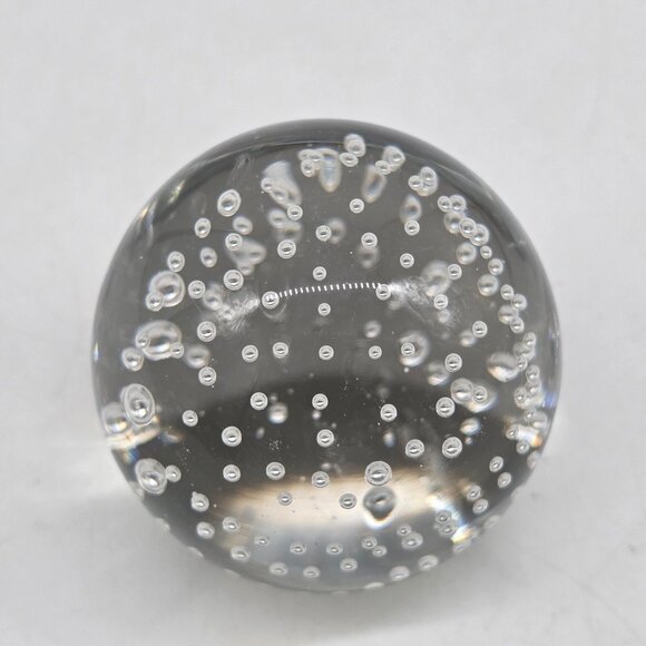 Murano Style Glass Bubble Paperweight Orb Decor 2.75" Clear Swirls - Picture 4 of 9